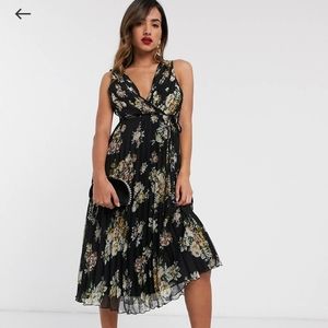 ASOS wrap midi dress with tie waist in dark floral